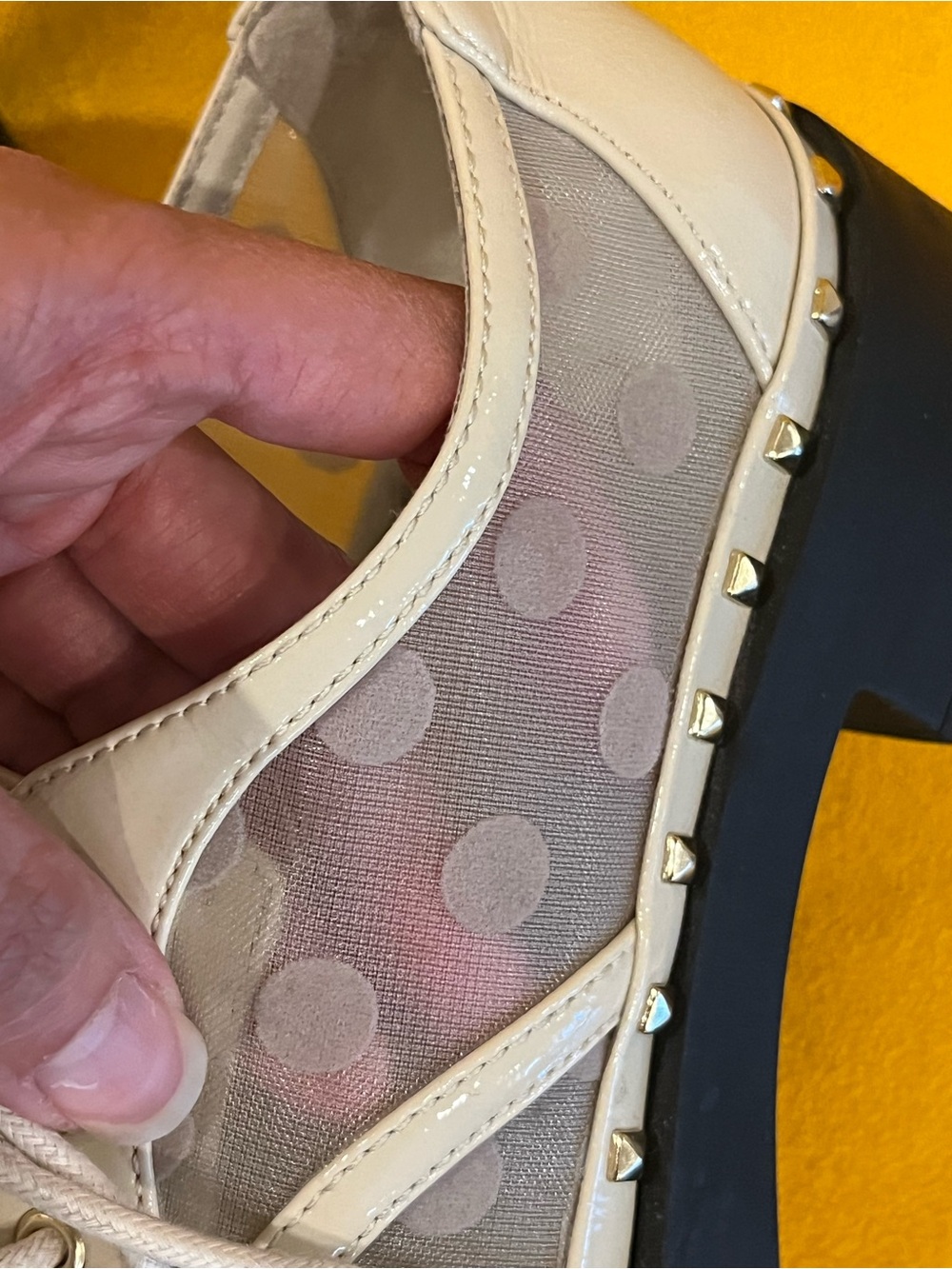 Jessica Simpson Chryse Polka Dot Flock Mesh & faux leather chunky oxfords. 6 - Picture 4 of 12